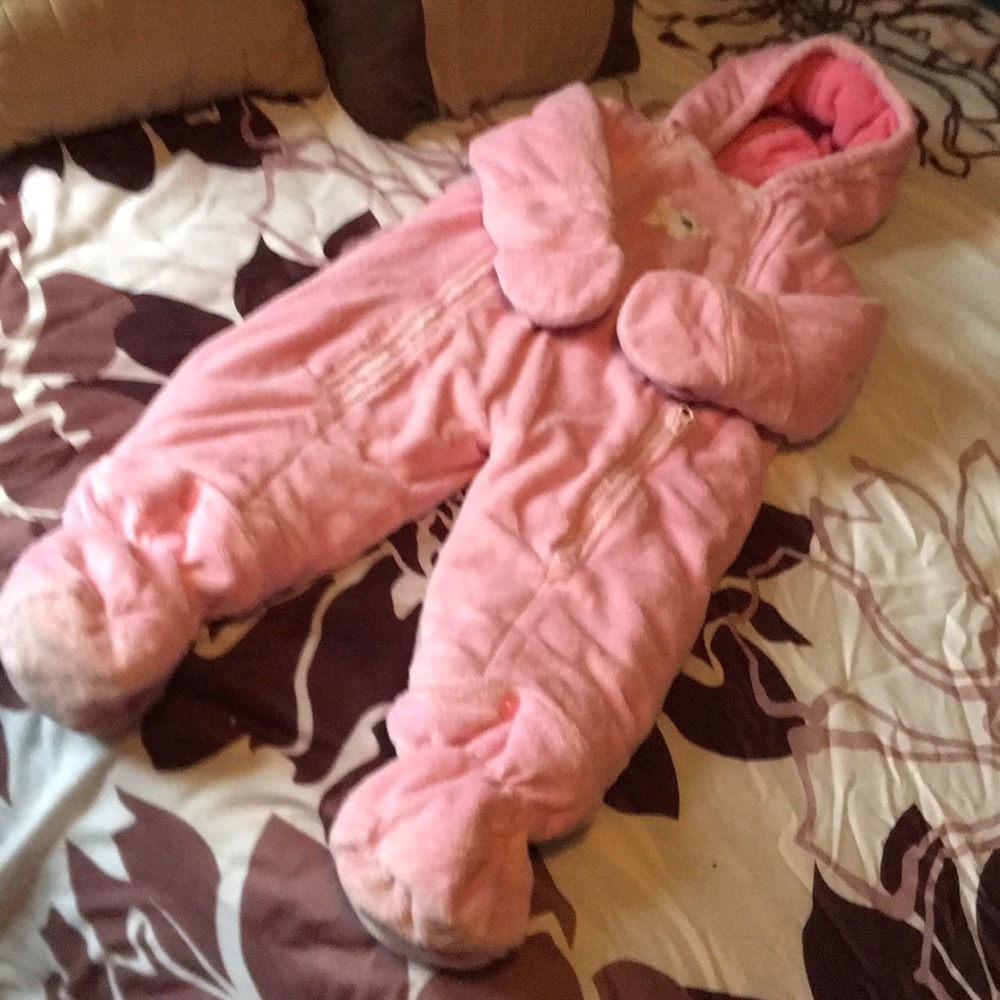 Beautiful plush baby girl snowsuit.